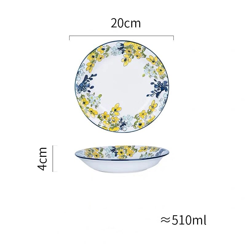 Chinese Porcelain Glazes Ceramic Party Tableware Set Porcelain Breakfast Plates Dishes Noodle Bowl Comal For Decoration: 9inch soup plate