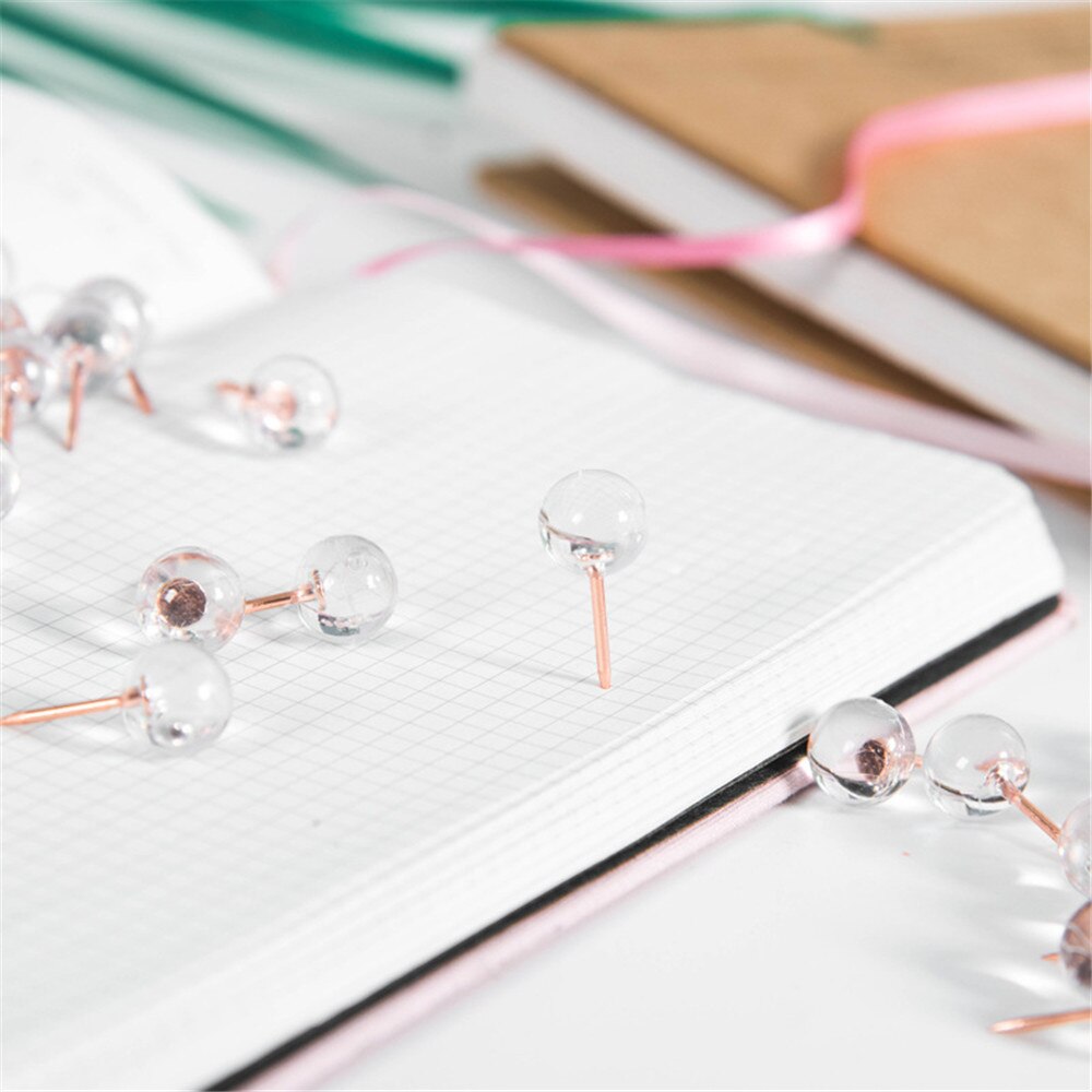 100pcs/box Rose Gold Thumbtack Push Pins Acrylic Head with Steel Point Cork Board Safety Pins Office Binding Accessories
