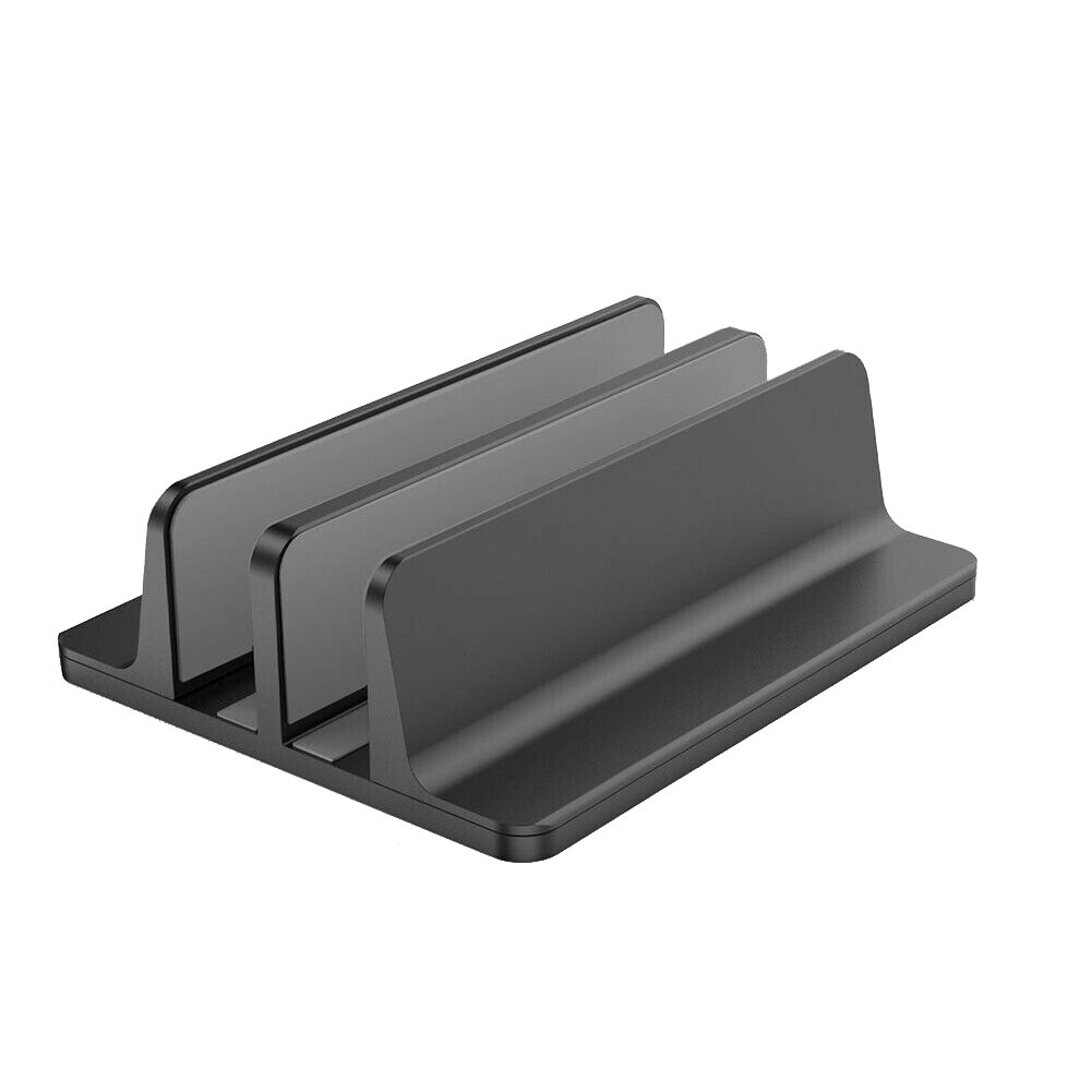 Double Vertical Stand Laptop Tablet Holder Alloy Adjustable Desktop Notebook with Adjustable Dock Stand For MacBook For Surface: Black