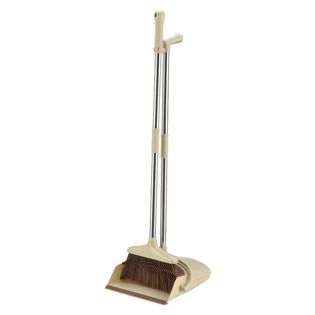 Broom and Dustpan Set Upright Standing Dust Pan With Extendable Broomstick Cleaning Brush Broom Dustpan Set for Home Wholesael: 2pcs -1