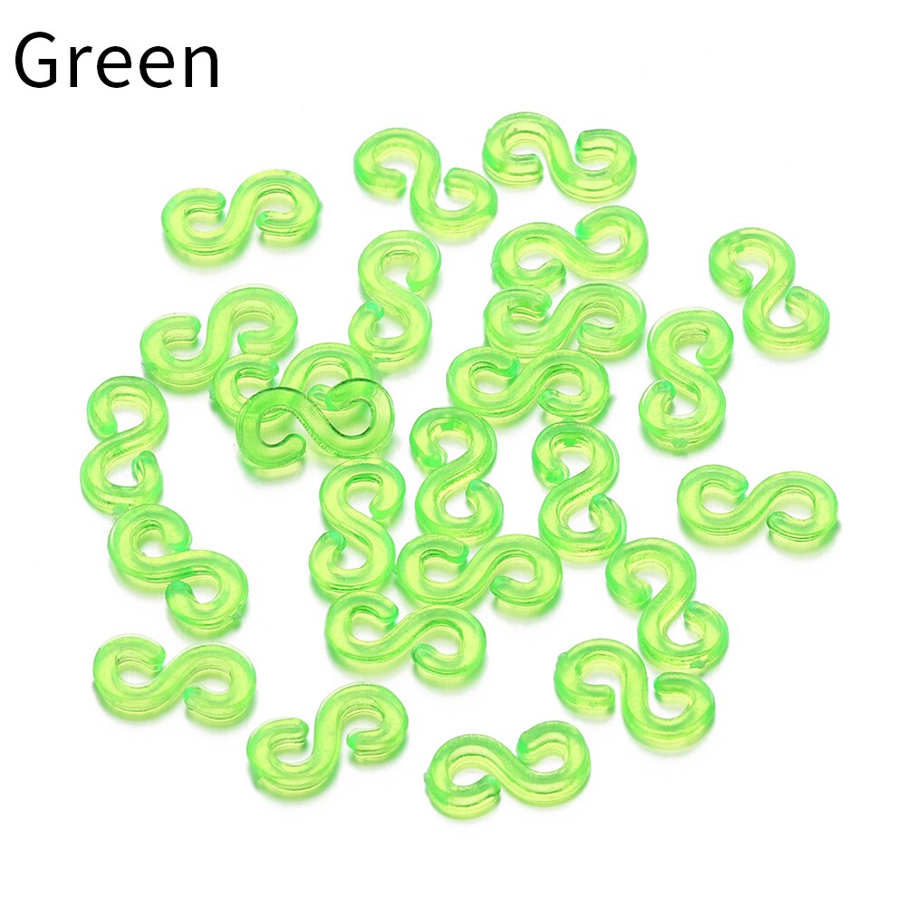 500pcs 11mm Acrylic S Clips Rubber Band Clips Plastic Jewelry Connectors For Necklace Bracelet Making DIY Colorful Clasp: Green