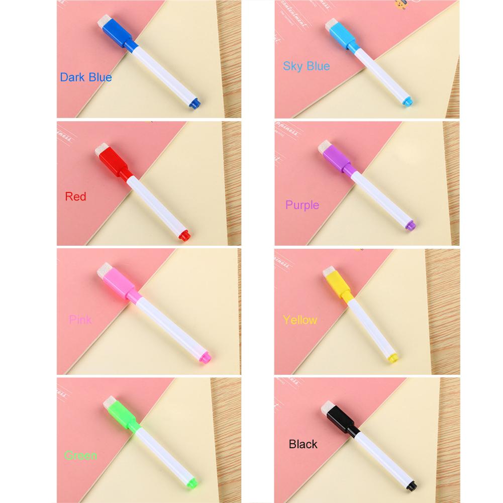 8 stuks whiteboardstiften met tapeborstel, 8- kleuren whiteboardstiftenset, uitwisbare milieuvriendelijke watermarker, kantoorbenodigdheden