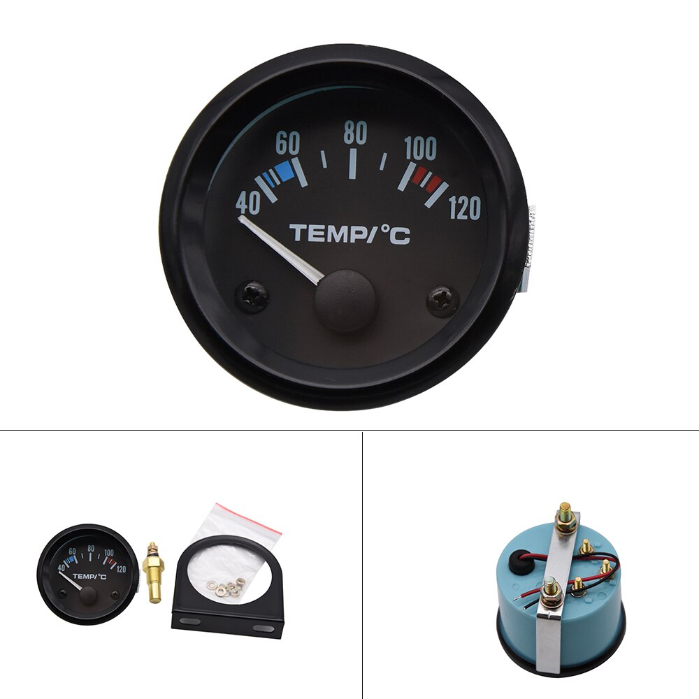 52MM Water Temperature Gauge 2" 40-120 Celsius Water Temp Gauge with Sensors for Truck Black Shell Holder Gauge Pods