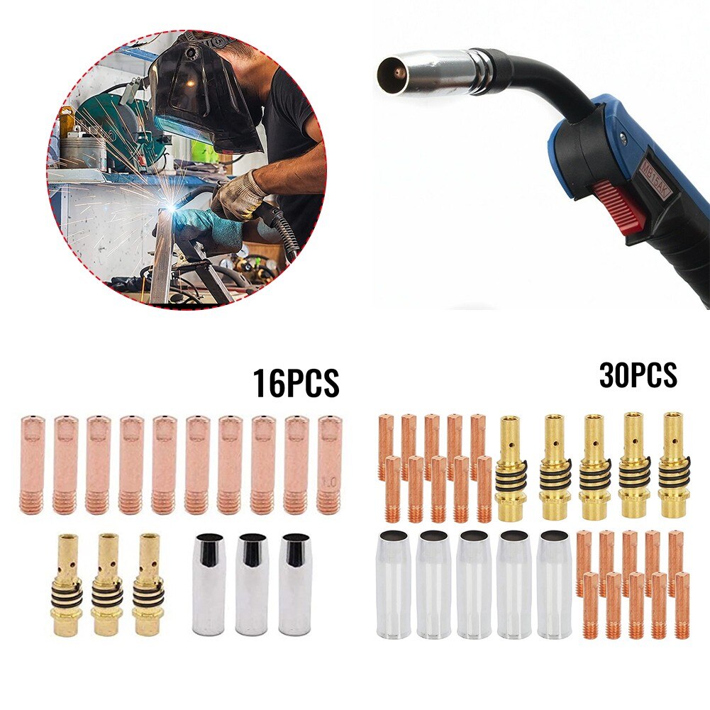 16/30pcs MB15 MIG Consumables Kit Contact Tips Shroud Nozzle Tip Holders For 14AK 15AK Welding Torch