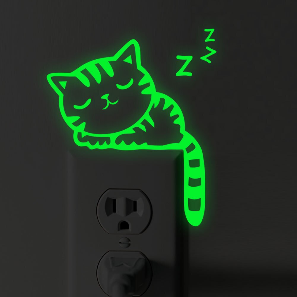 Creativo gatto cane interruttore adesivi luminosi incandescenza in il buio adesivi murali camerette decorazioni per la casa vinile fluorescente arte murale animale: 5