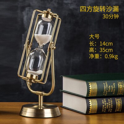 Retro Modern Metal Swivel Sand Timer Hourglass Pendulum Clock Time Wooden Rotating Hour Glass Clock Home Decor Wedding: B