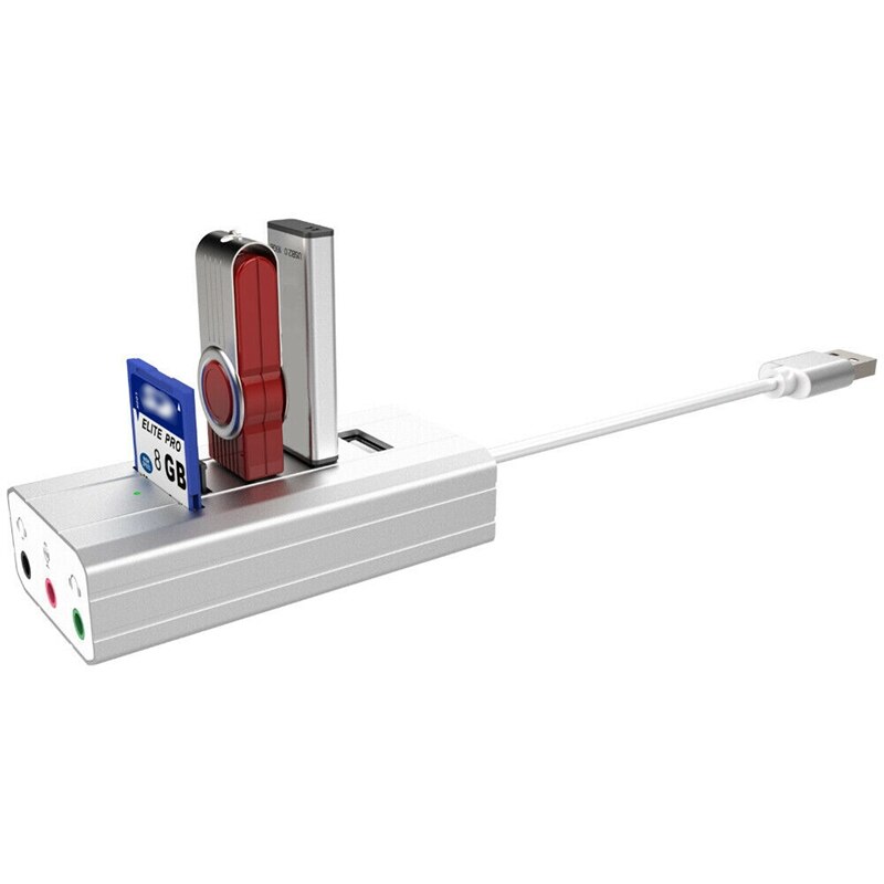 3 USB Hub External Sound Card AUX Microphone Headset Adapter TF SD for Laptop PC