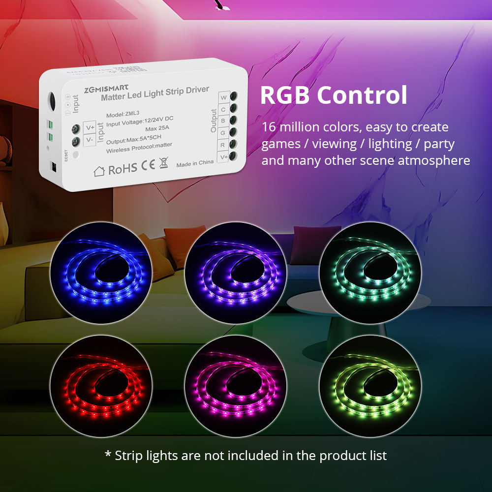 Zemismart Matter WiFi LED bande lumineuse pilote avec bouton sans fil interrupteur prise en charge Homekit Smartthings Alexa Google Home App contrôle