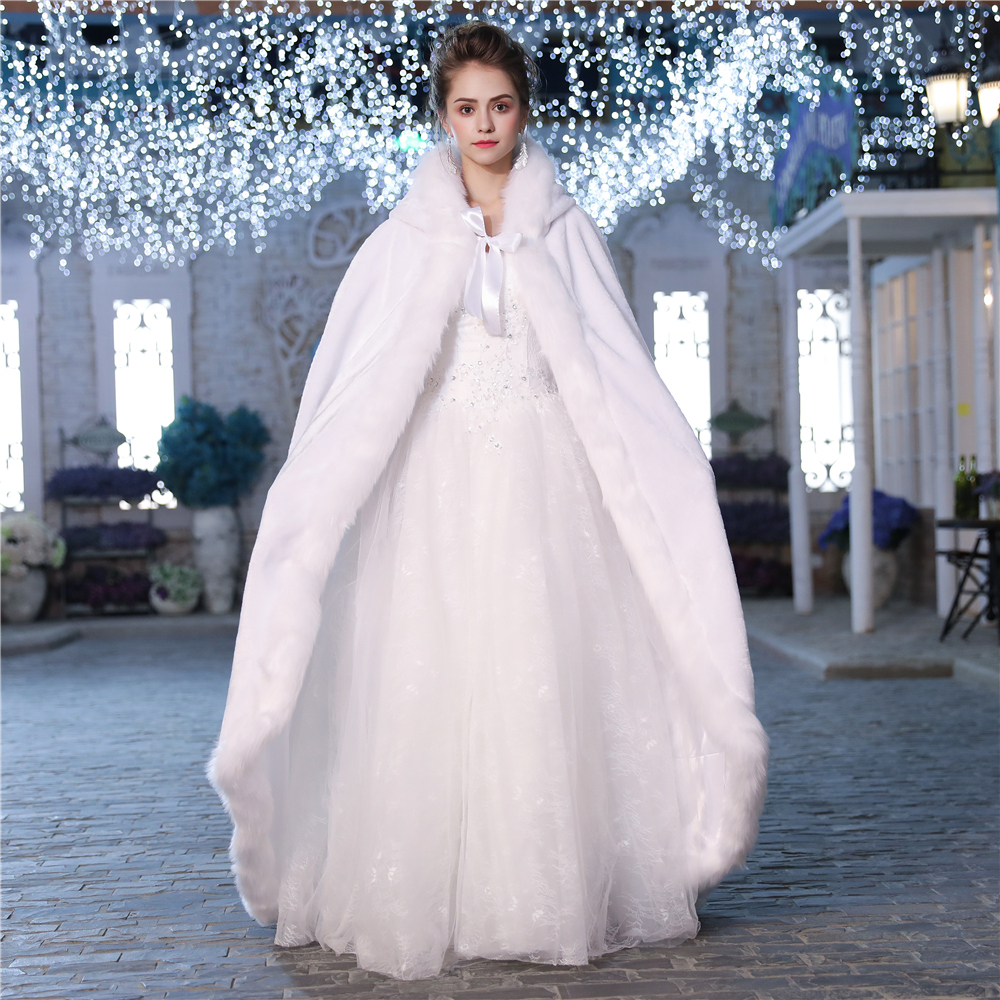 Bruiloft Mantel Elegante Warme Kerst Cape Mantel Winter Vrouwen Jas Bridal Floor Lengte Kostuum Mantels Lange Party Bruiloft Jas
