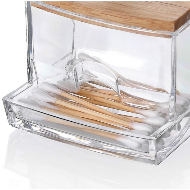 Acrílico redondo Qtip contenedor recipientes para especias tazón de algodón de maquillaje organizador para almohadilla de la joyería caja de almacenamiento de titular de caramelo tarros con tapa
