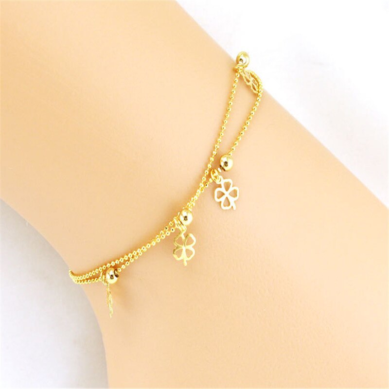 Anklets Gold Color Fortunate Four Leaf Clover Pendant Chain Anklet For Women Anklet/Girl Christmas: Four Leaf Clover-D