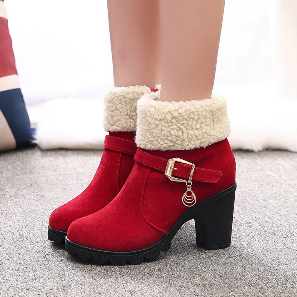 Winter hoch Hacke Stiefel Plattform Warme Plüsch Platz Fersen Winter Schuhe frauen Stiefel Damen Marke Stiefeletten Schnee stiefel: rot / 37