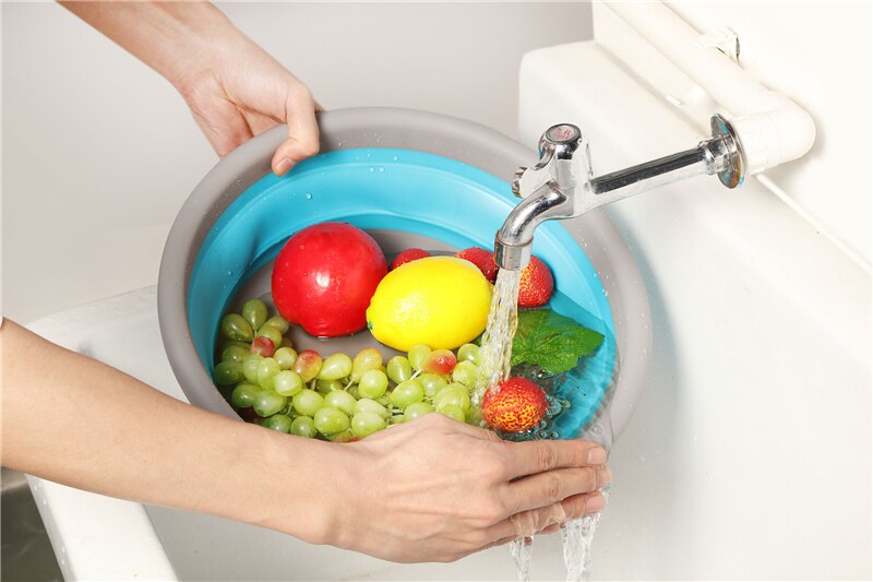 5l store foldbare silikone håndvask madbeholder vaske frugter håndvask pladsbesparende holdbar spand rejse vask vand holder bassin
