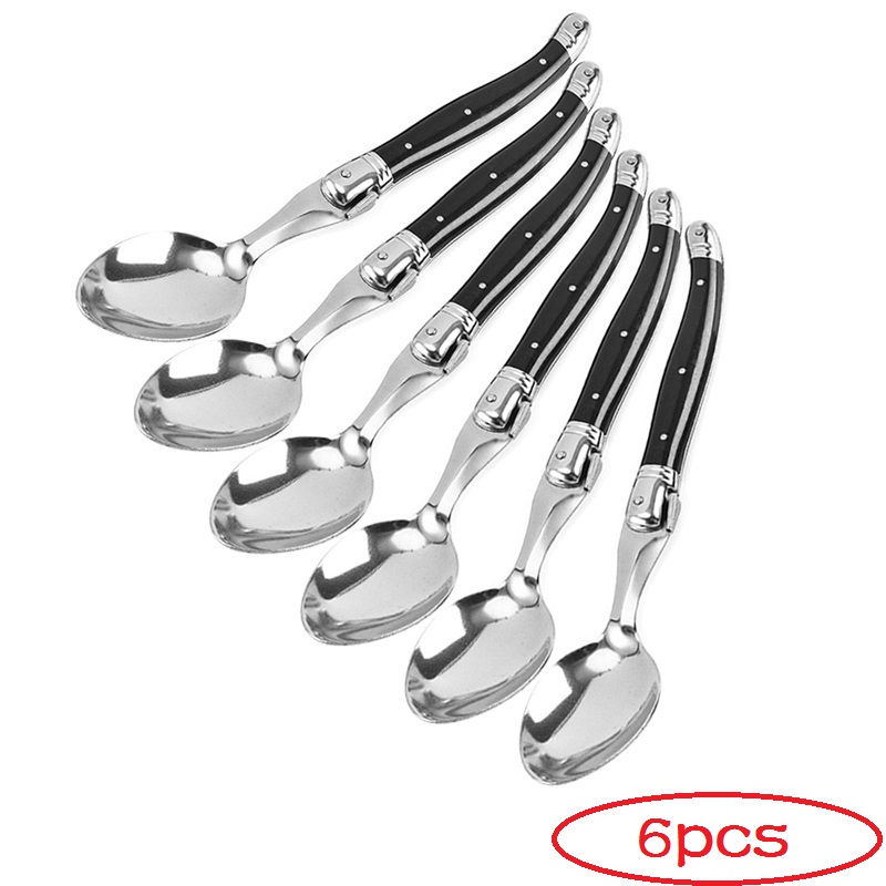 6pcs 8.5inch Stainless Steel Laguiole Dinner Spoon Big Large Tablespoon set Rainbow Handle Soup Scoop Multi Color Cutlery Cafe: 6 Black spoon