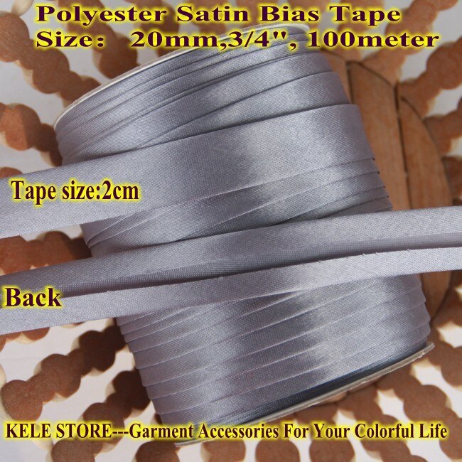 -polyester satin bindningstejp, storlek : 20mm,2cm,3/4 ", kinesisk kostym, $ 12 för 100m/ lot, gör det själv att sy plagg grått