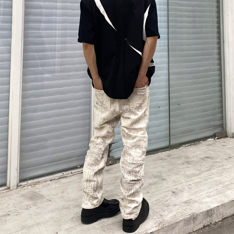 Pantalones vaqueros desgastados con agujeros rasgados para hombre, Jeans rectos de estilo Hip Hop, ropa de calle lavada con bolsillos informales