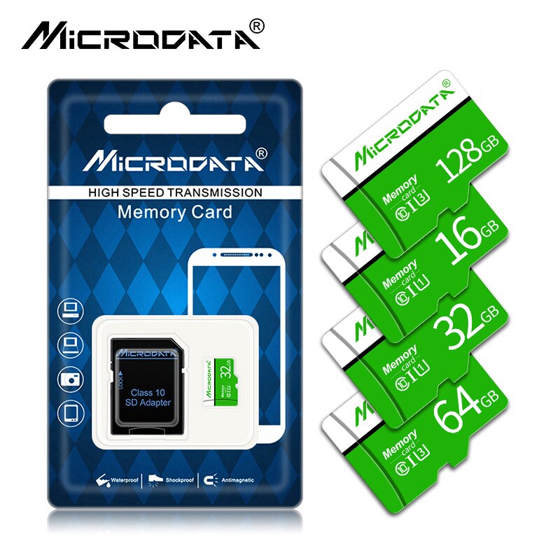 Newest green Micro SD 128gb Class 10 mini TF Card 32GB 64GB 256GB Flash Memory Card sd card 4gb 8GB 16GB with free Adapter