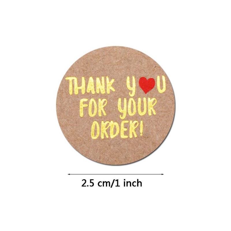 Gold foil Kraft paper thank you stickers seal labels for wedding envelope handmade sticker 500 pcs/roll labels sticker