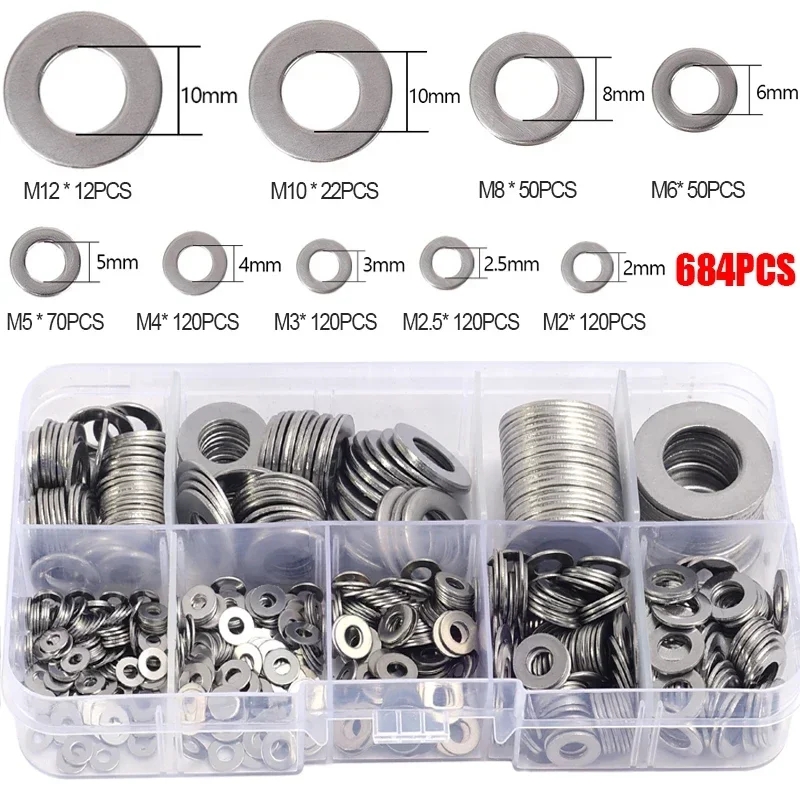 684/180PCS Stainless Steel Washer Set M2-M12 Metal O Rings Fasteners Gaskets For Screws Bolts Assortment Kits Hardware Washers: green