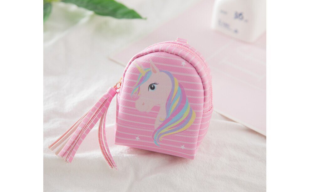 Bolso de para niños, bolsita monedero de unicornio, Mini bolso de piel sintética, bolsa con llavero, billeteras, bolso Vintage con borla