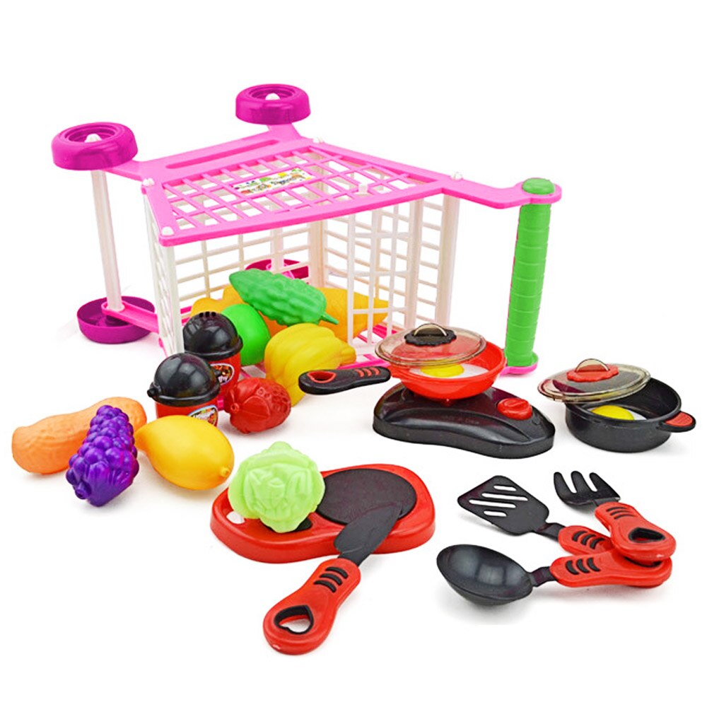 Kid Mini Plastic Simulation Supermarket Shopping Handcart Trolley Cart Mall Shopping Utility Cart Pretend Play Desktop Decor Toy