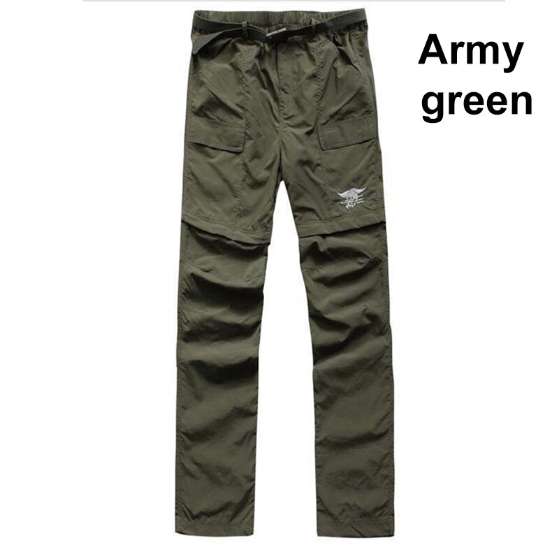 Outdoor Hiking Sports Detachable Pants Men Summer Trousers Anti-UV Quick Drying Lightweight Can be a pair of Shorts: Army green / XL