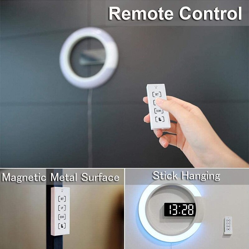 LED Wanduhr, Fernbedienung Digitale Wanduhr Kreative LED Spiegel Zauberstab Uhr mit Alarm/Temperatur Ring