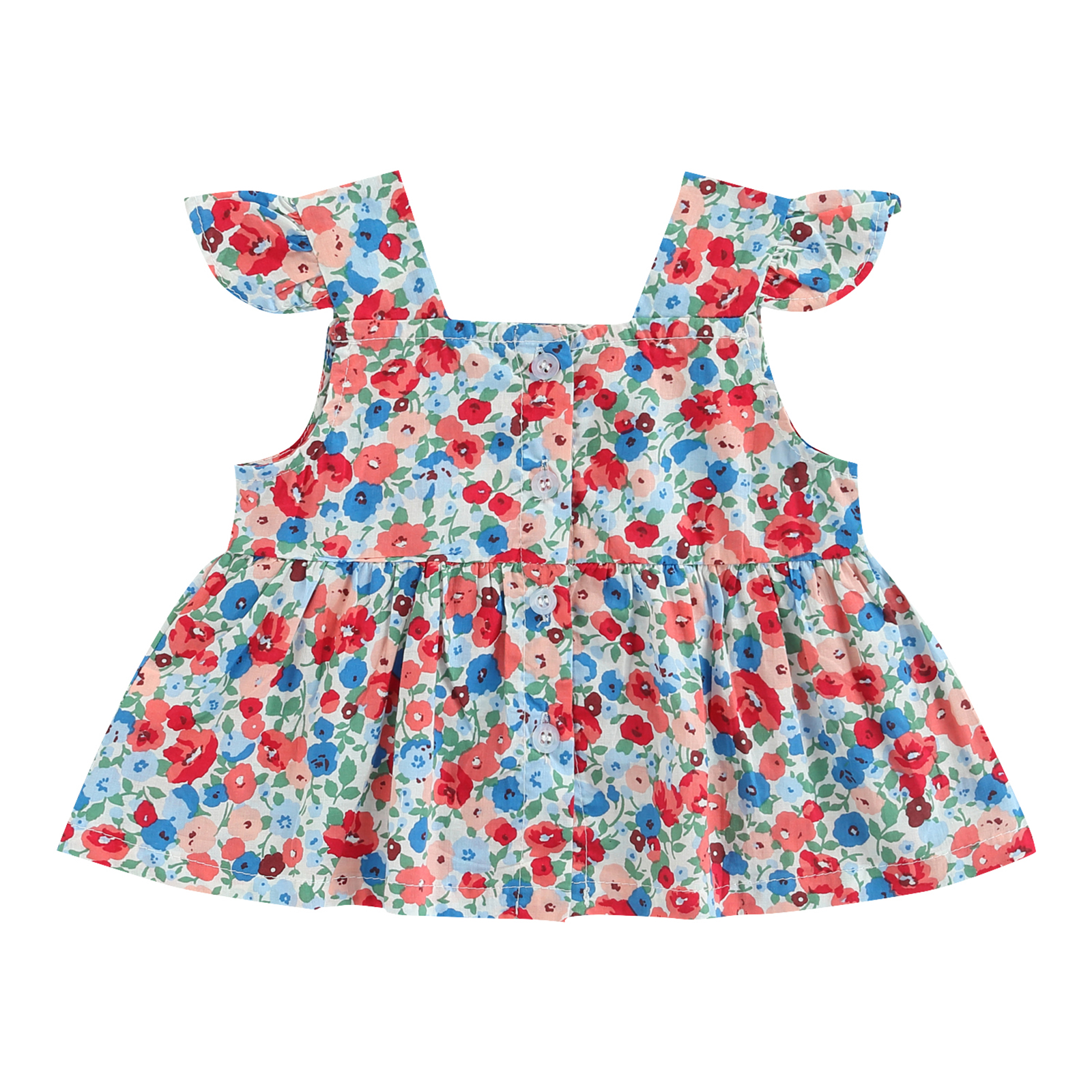 0-3t da criança do bebê meninas verão cardigan voar manga superior moda floral impressão voar manga quadrada pescoço botão fechamento a-line t camisa: Vermelho / 12 m