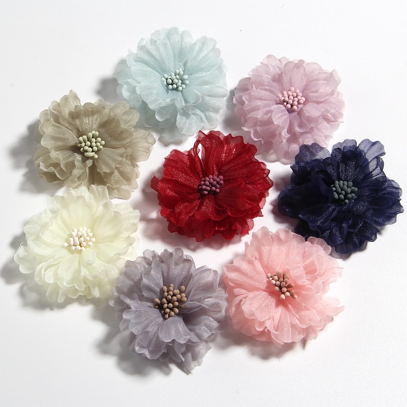 Fleurs en tissu avec allumettes pour décoration, pour Bouquet de mariage, pour bandeau, 5CM 2 ", 10 pièces