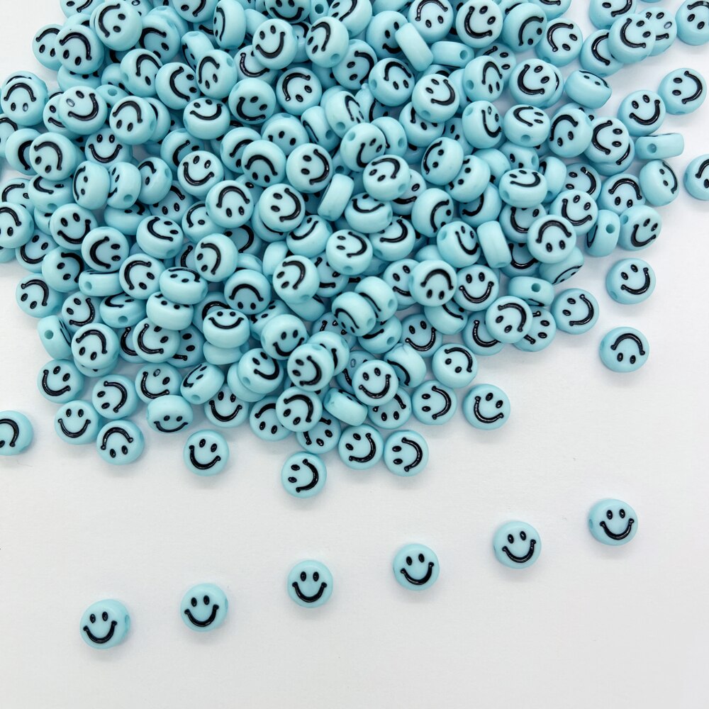 100Pcs 4X7Mm Ovale Vorm Acryl Spaced Kralen Glimlach Gezicht Kralen Voor Sieraden Maken Diy Charms Armband necklac: Sky blue