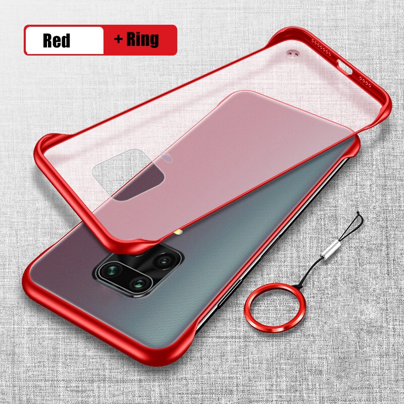 Skinlee voor xiaomi redmi note 9s hoesje, helder, schokbestendig, hard frame, randloos met ring, hoes voor redmi note 9 s hoesje redmi 9: Redmi note 9 pro max / Rood