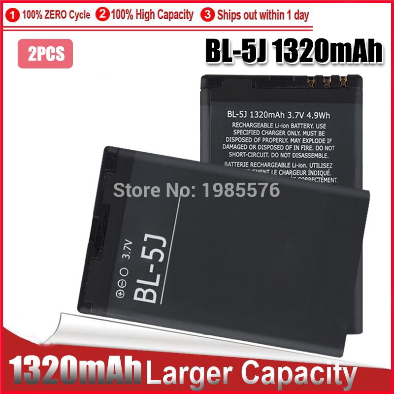 5 PIÈCES 1-1320mAh BL-5J BL 5J pour Nokia 5800 5800XM 5230 5228 C3 Lumia 520 525 X6 X9 200 201 302 batterie: 2pcs