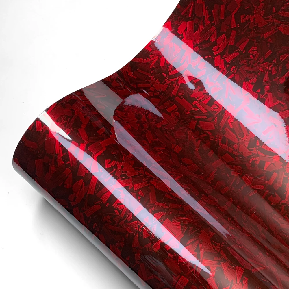 Car Body Film Glossy Carbon Fiber Film Forged Carbon Fiber Vinyl Wrap Air-release Red Self Adhesive Stickers Car Accessories: M