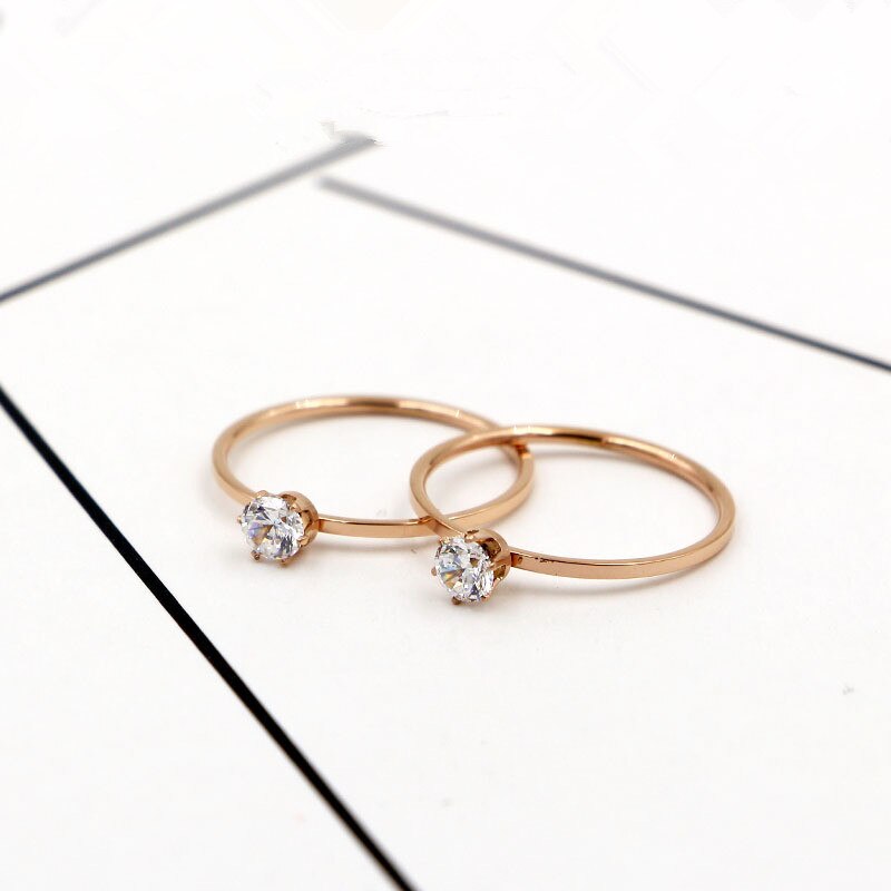 Love Jewelry Titanuim Steel Rose Gold Color Ring CZ Crystal Ring For Women Couple Finger Rings Wedding Size 3-10 KK005