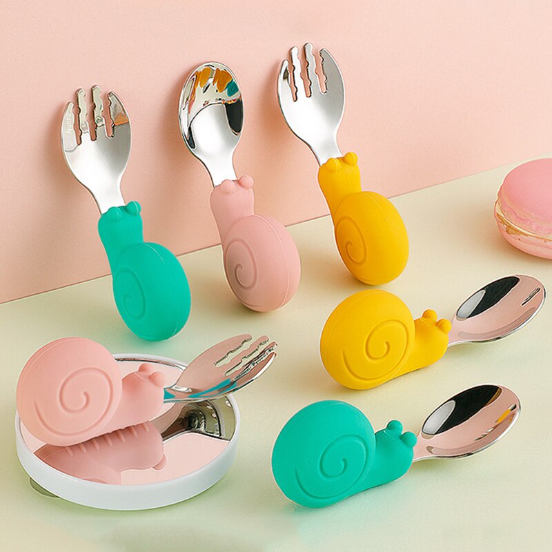 Soft Spoon for Baby Feeding Toddler Tableware Set Stainless Steel Utensil Cloud Toddler Dinnerware Cartoon Infant Spoon Fork