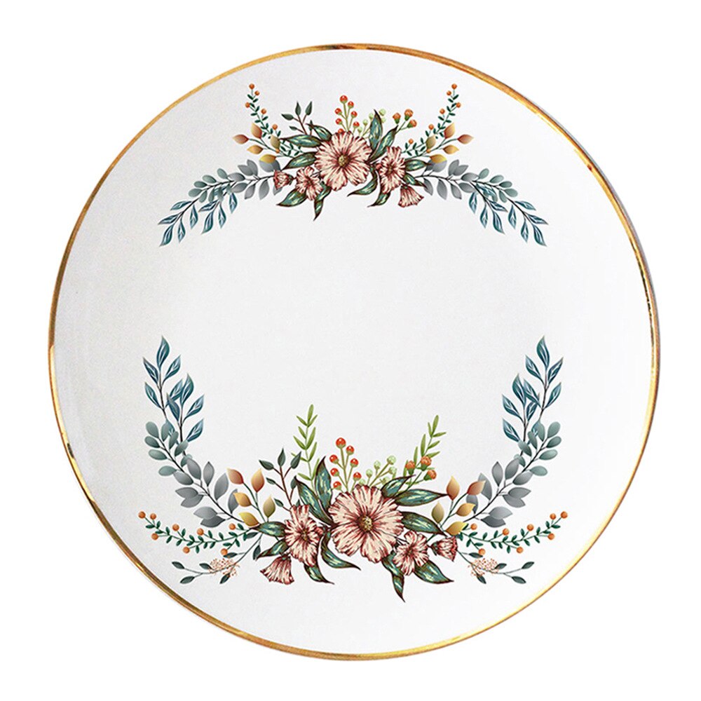 Leaf Print Bone China Dinner Plate For Wedding Home Dishes and Plates Steak Deesert Round Plate Year Annual Decoration Plate