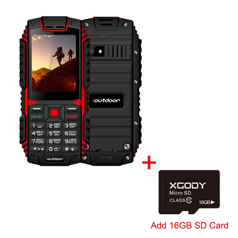 Ioutdoor T1 2G Funktion Handy IP68 Wasserdicht Stoßfest Telefon 2.4 ''32MB + 32MB 2MP Zurück kamera FM Telefon Celular 2100mAh: English keyboard / Red Add 16GB Card