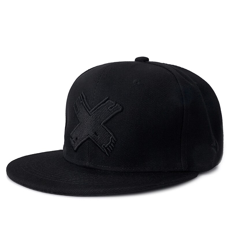 Brand letter x snapback cap bomuld baseball cap til mænd kvinder justerbar hip hop far hat bone garros: Sort