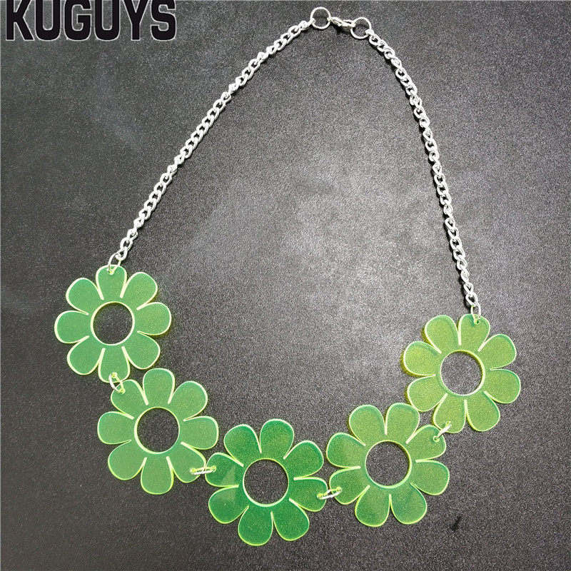 Kuguys Rock Hiphop Ketting Voor Vrouwen Mode Dames Bloem 3 Kleuren Chokers Kettingen Link Chain Dj Ds Accessoires: GREEN