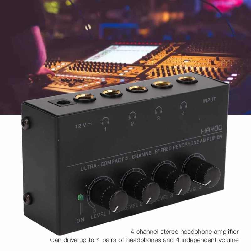 Amplificatore per cuffie 4 canali amplificatore Audio Stereo Splitter per auricolari 1/4in TS spina ue amplificatore Audio Stereo 100-240VAC