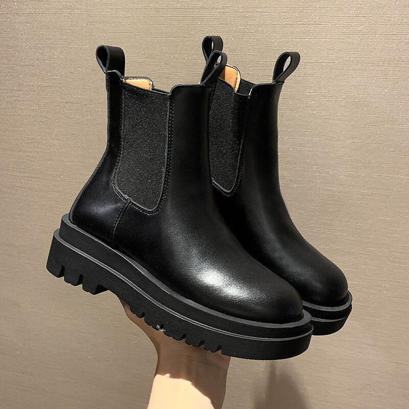 Botas De tela elástica para Mujer, zapatos góticos De cuero blanco, Punk, Chelsea, tacón cuadrado medio, Otoño,