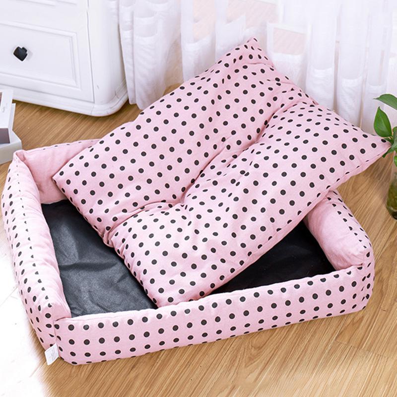 Stor størrelse solseng for katt vaskbar sovepose rosa prikker kurv hundesenger for store hunder vintervarme kennel myke putematter: Z / S (42 x 35 x 12cm)