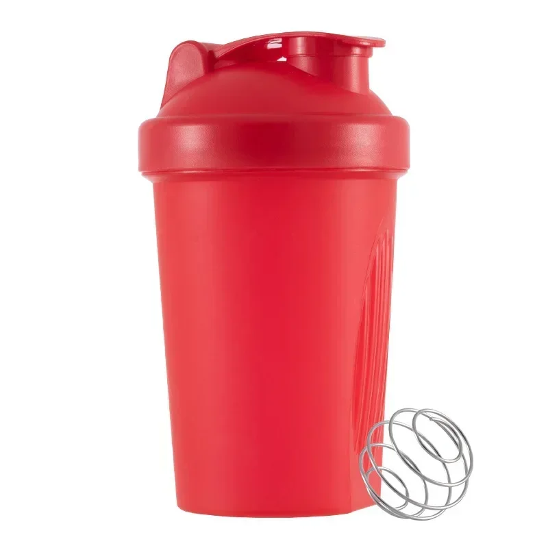 Sports shakerflasker vannkopper myseproteinpulver mikserflaske lekkasjesikker fitness gym shaker utendørs bærbar drikkekopp 400ml: Rød
