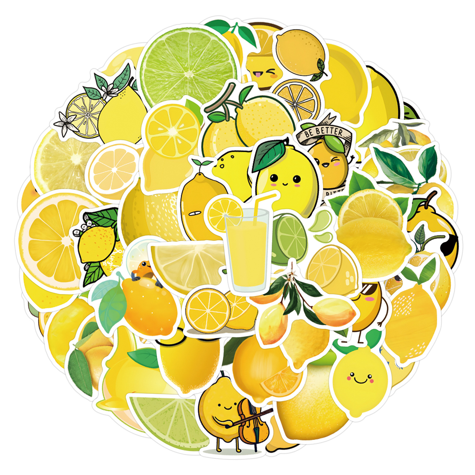 60PCS Aesthetic Lemon PVC Stickers Set for DIY Laptop Phone Suitcase Skateboard Car Motorcycle Bottle Scrapbooking Decor