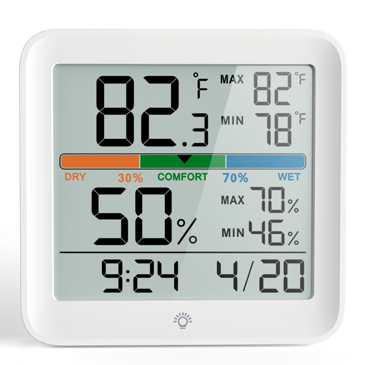 New miiiw temperature and humidity clock for home indoor use, high-precision baby room temperature/humidity monitor with backlight and large lcd screen.