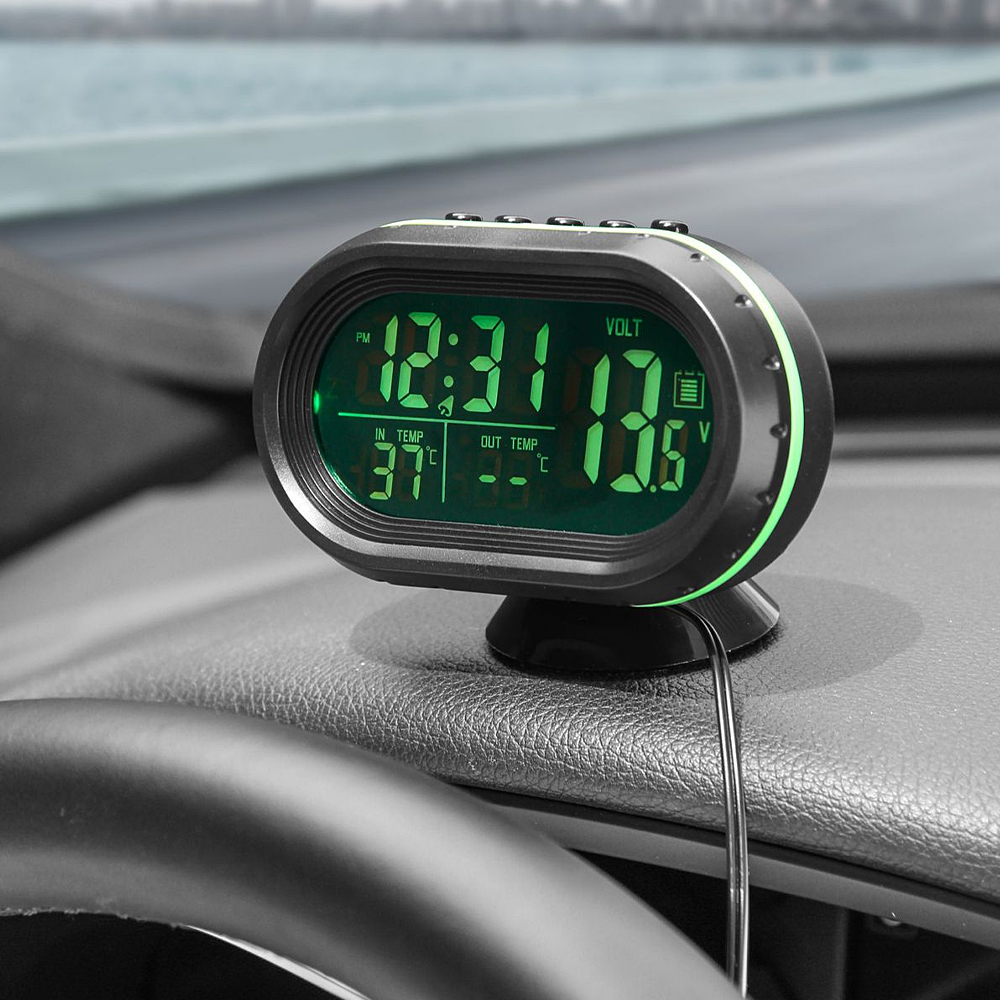 Digitale Auto Uhr Doppel Thermometer Batterie Voltmeter Spannung leuchtende elektronische Uhr Werkzeuge Auto DC 12V 24V Innen zubehör