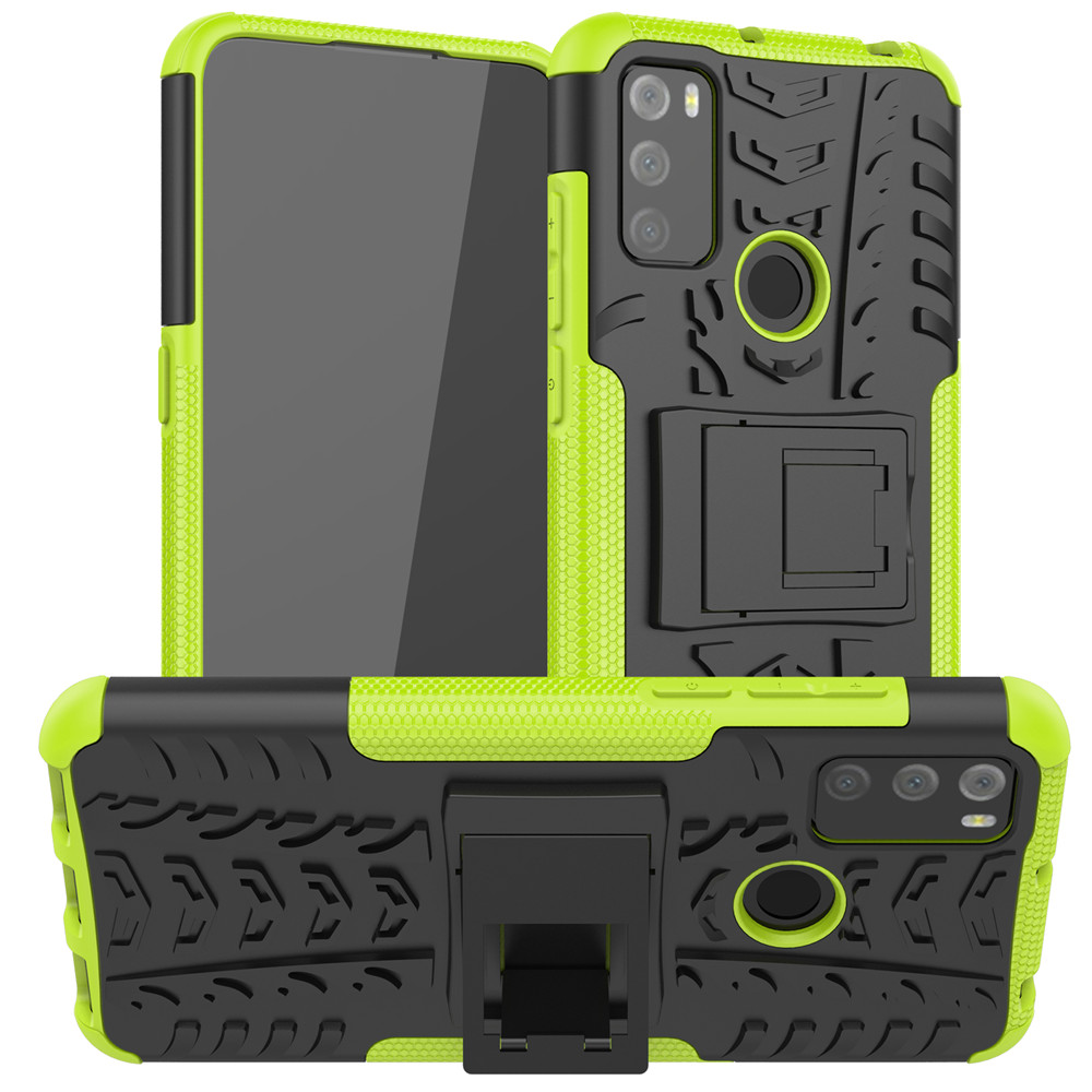 For Alcatel 1S 3L Case Luxury PC + TPU Back Cover Stand Armor ShockProof Case For Alcatel 1 S 3 L Phone Cases: Alcatel 1S 2021 / green