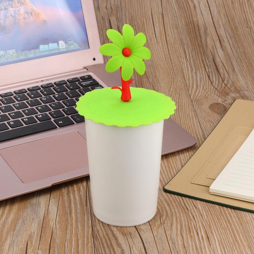 Leuke Zonnebloem Kant Stof Herbruikbare Siliconen Cover Cup DIY Gratis Splicing Thermische Isolatie Cup Seal Cover Aug10: green