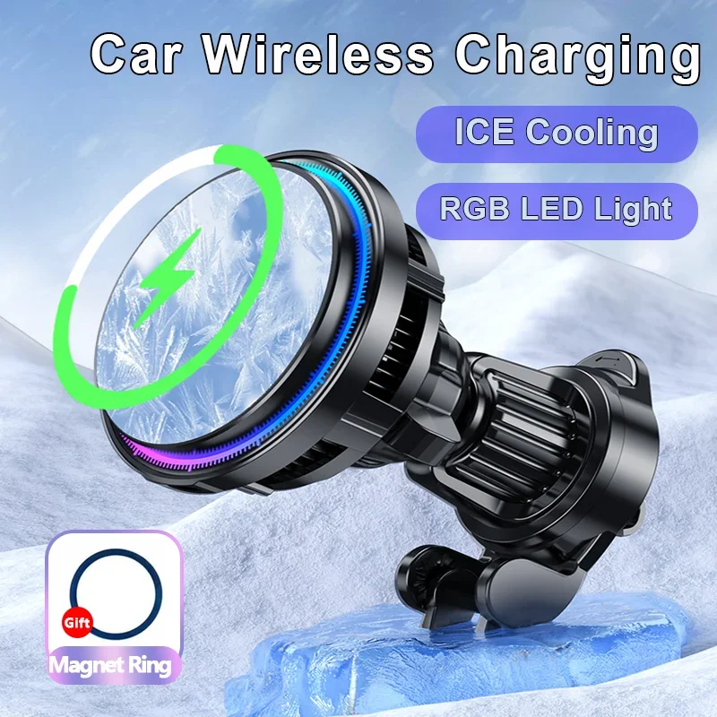 30W ice Cooling Magnetic Wireless Car Charger for iPhone16 15 14 13 12 Pro Max MacSafe Car Phone Holder Fast Charging Station