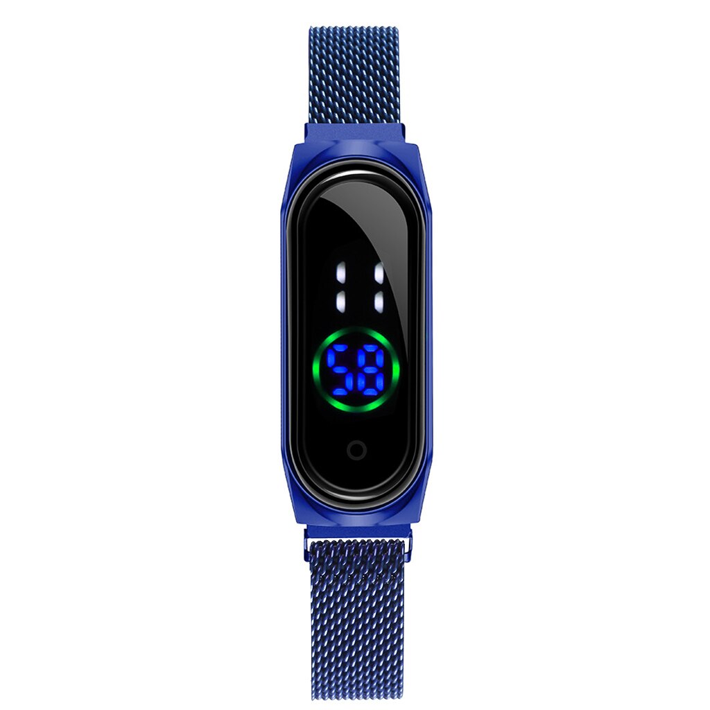 Women Rectangle Touch Screen LED Watches Magnetic Mesh Belt Electronic Clock Digital Wristwatches Bracelet Set Relogio Feminino: blue